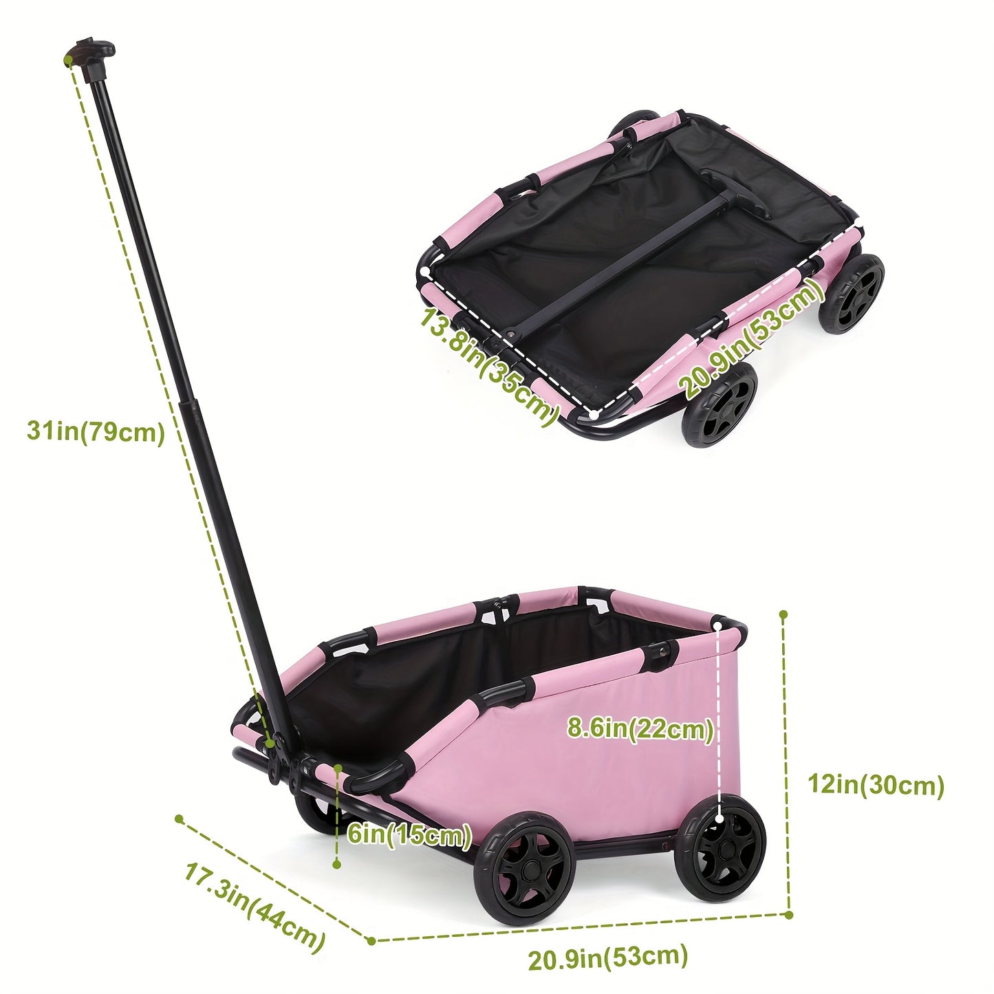 Pet Stroller for Small Dogs & Cats Foldable Mini Dog Wagon with Extendable Pull Handle, Built-In Cushion, Safety Rope & Storage Bag