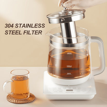 Electric Health Pot Smart Kettle 1.8L Thickened Glass 18 Smart Functions Removable Filter Multi-Functional for Tea Herbal Brewing Camping