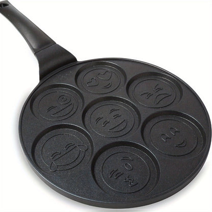7-Hole Non-Stick Pancake Pan Smiley Face, Aluminum Alloy Breakfast Maker with Detachable Handle for Gas Stove