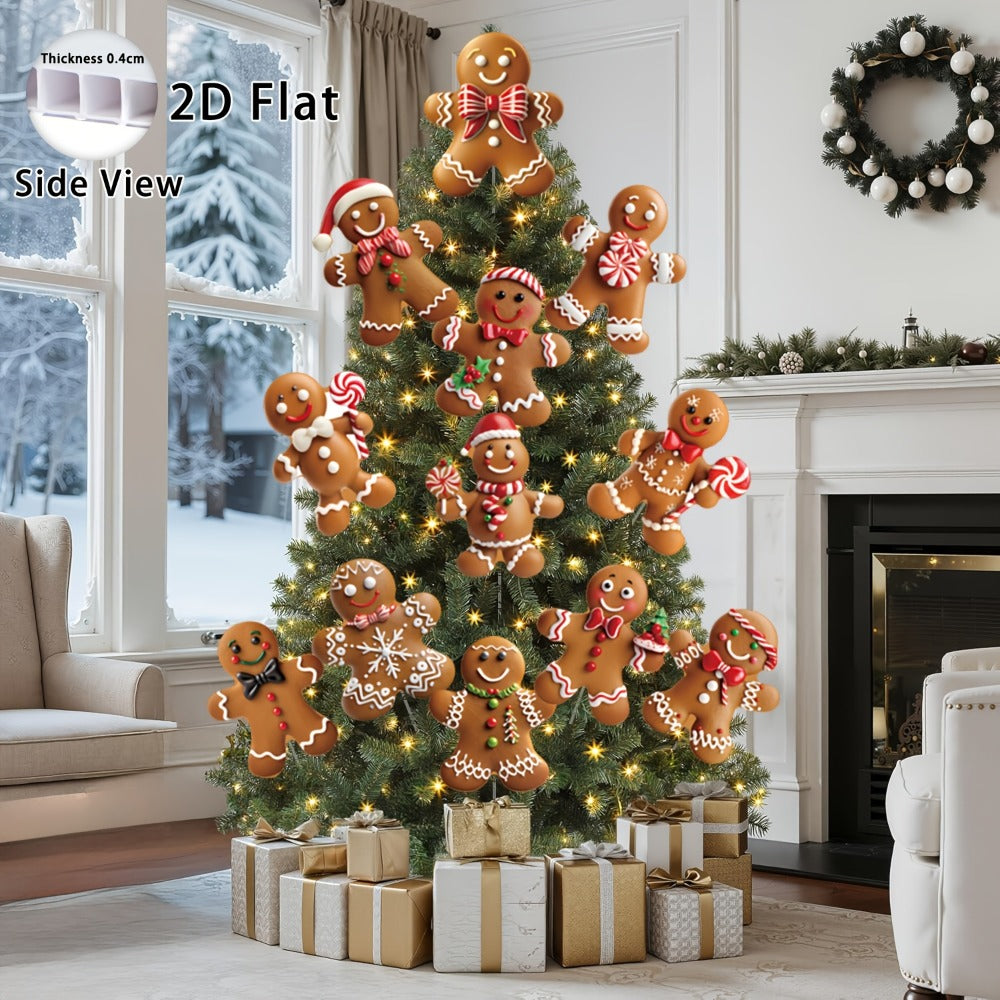 Christmas Tree Ornaments 12pcs Gingerbread Man Decorations 2D Flat Funny Xmas Tree Hanging Decor with Loops