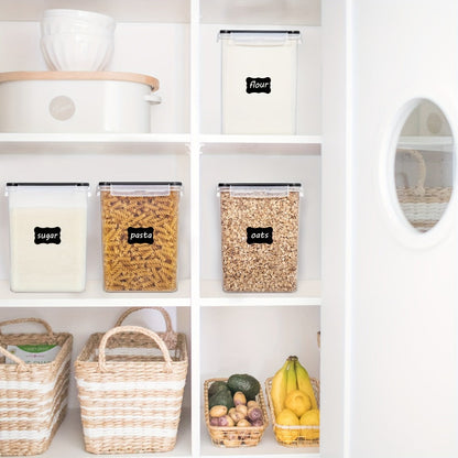 Pantry Canister Food Storage Organizer Four-Pack with 5.2L Plastic Containers and Measuring Cups
