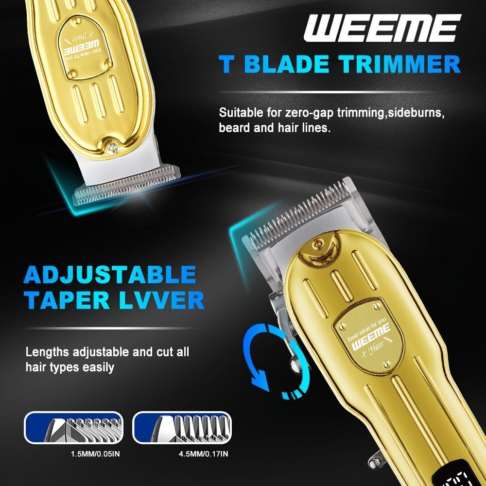 Hair Clipper WEEME 819 Gold or Silver Two-Tool Set with LCD Displays, USB Charging and Eight Guide Combs
