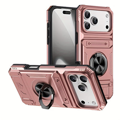 iPhone Card Slot Shockproof Case with Ring Holder & Kickstand – Wallet Phone Cover for iPhone 17 17 Air 17 Pro Max 16 15 14 13 12 11 Pro Max