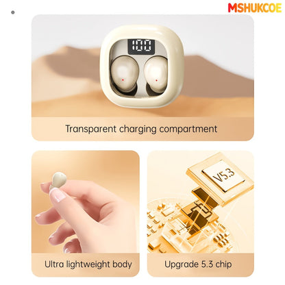 Wireless Earbuds MSHUKCOE Ultra-Thin Sleep and Game Modes with Compact Case in Khaki or White