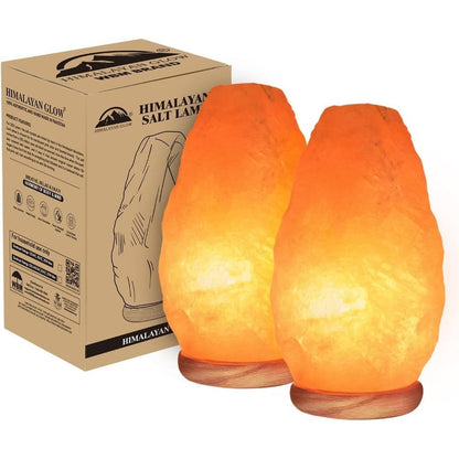 Himalayan Salt Lamp Set of 2, 4-Natural Pink Crystal Salt Lamps with Neem Wood Base & USB Dimmer Switch
