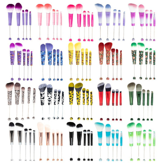 Makeup Brush Set, 15-Piece Bead-Ready Metal Handle Collection with Powder, Blush, Eyeshadow and Angled Brush Shapes