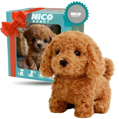 Electronic Plush Puppy Toy Walks Barks Wags Tail, Realistic Robotic Teddy Poodle Dog Stuffed Animal with Gift Box for Kids Toddlers