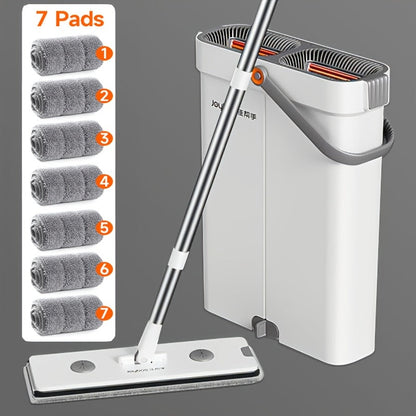 Flat Mop and Bucket Set with Metal Rod 360 Degree Swivel Head Reusable Microfiber Pads for Entryways, Bedrooms and Living Spaces