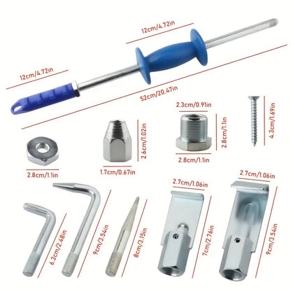Nine-Piece Slide Hammer Dent Puller Kit with Blue Grip, Puller Attachments and Hand Tool Set