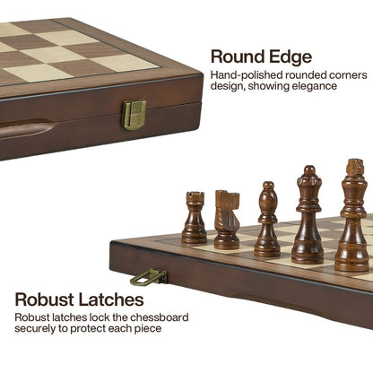 Magnetic Wooden Chess Set 15 Inch – Folding Portable Chessboard with Handmade Pieces, Tournament & Travel Chess Game for Adults Kids