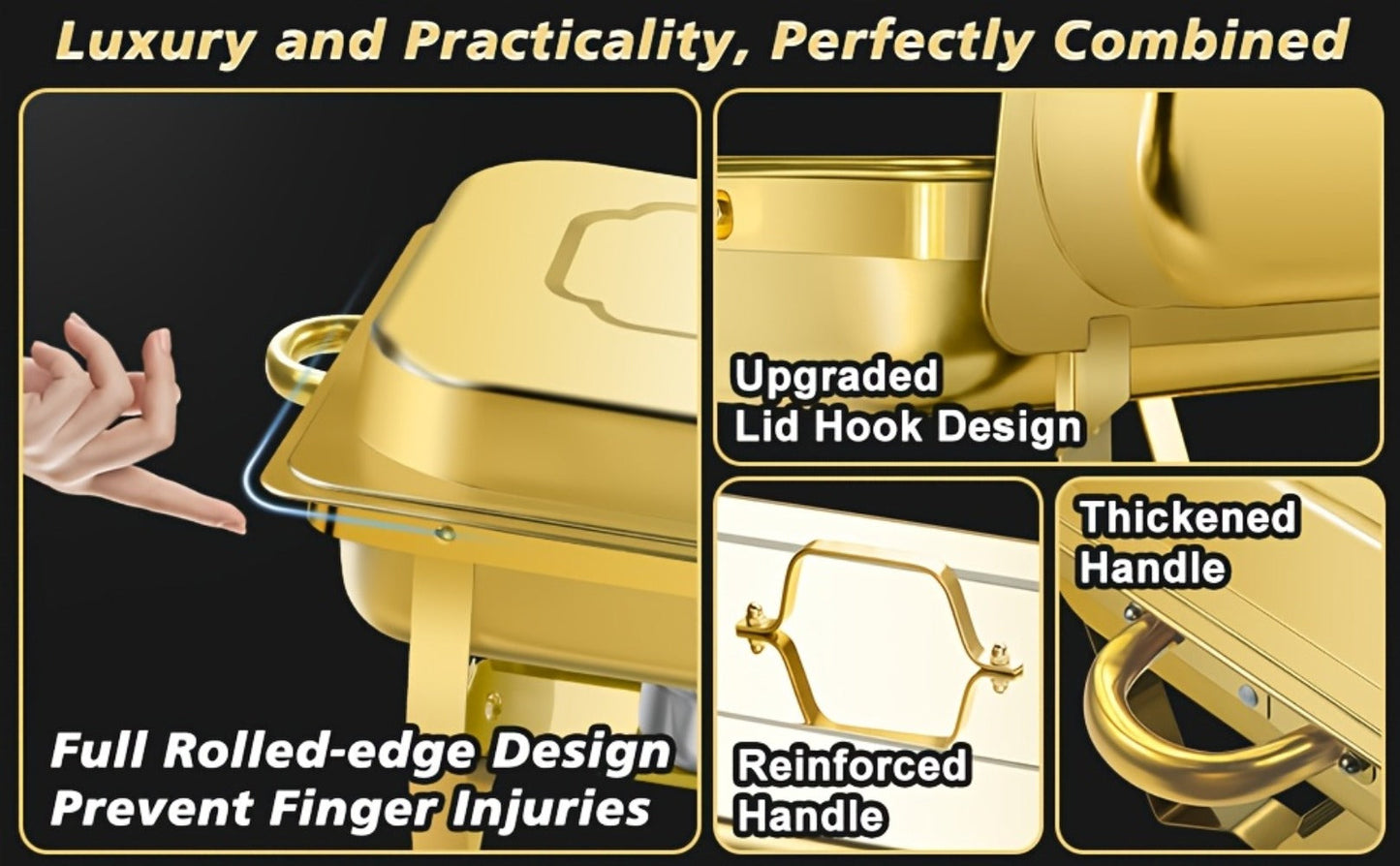 Chafing Dish Buffet Set 8QT Gold - Stainless Steel Food Warmer with Lid Foldable Stand for Entryways, Bedrooms and Living Spaces