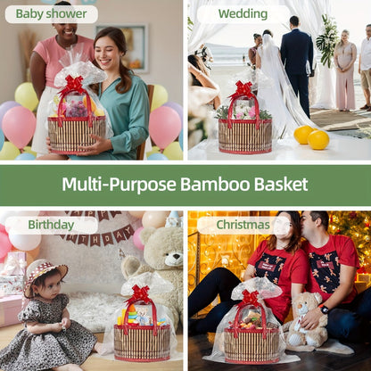 Bamboo Storage Baskets 6-Pack in Oval or Round Shapes with Nine Color and Shape Options for Home Organization