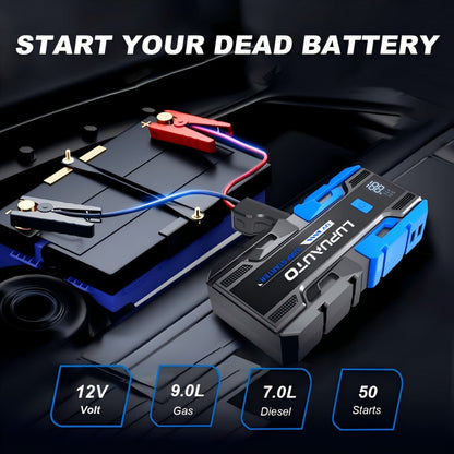 12V Jump Starter Kit with LP-K23 5000A-Labeled or 011B Model, Digital Display, LED Light, USB Outputs and Case