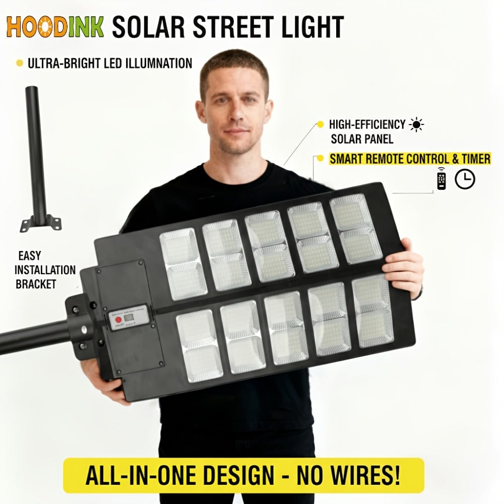 Solar Street Lights Outdoor 800 LED with Motion Sensor, 6500K Dusk to Dawn Flood Light, Remote Control