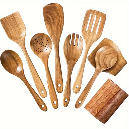 Kitchen Utensils by MARSHJOPRIAN, 3-Piece Teak Wood Spoon Set with Cooking Spoon, Rice Paddle and Polished Handles