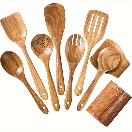Kitchen Utensils by MARSHJOPRIAN, 3-Piece Teak Wood Spoon Set with Cooking Spoon, Rice Paddle and Polished Handles