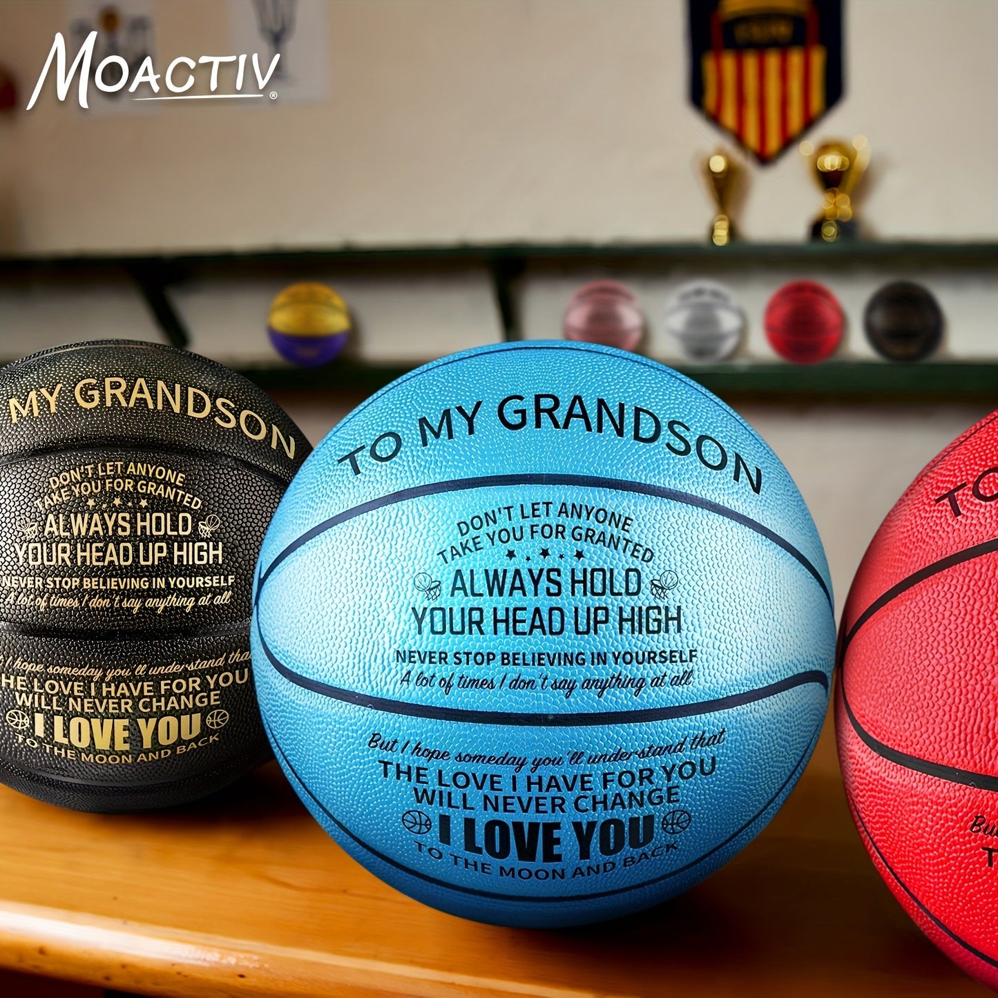 Engraved Basketball Gift for Grandson & Son – Size 7 PU Indoor Outdoor with Pump, Inspirational Message, Birthday Christmas Gift