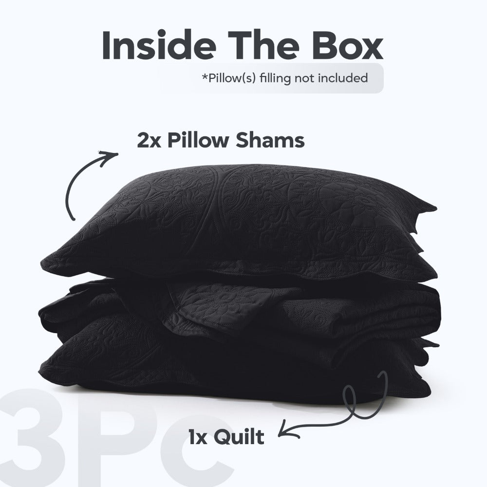 Floral-Pattern Three-Piece Bedspread Set in 16 Colors with Twin, Queen, King and California King Sizes