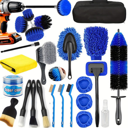 26-Piece Car Detailing Kit – Complete Car Cleaning Brush Set with Drill Brushes, Wheel Brush, Wash Mitt, Cleaning Gel & Squeegee