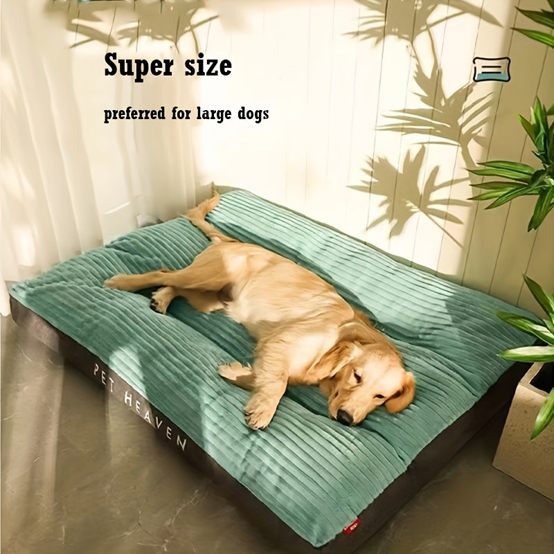 Green Stripe Dog Bed Mattress with Polyester Fiber Cushion, Removable Washable Cover and XL or XXL Size