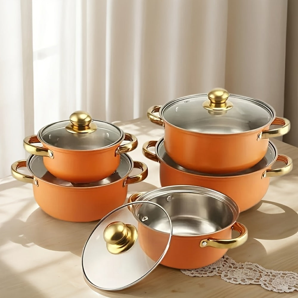 Stainless Steel Non-Stick Cookware Set 10/12pcs, 316 Grade Steel Frying Pan, Stockpot & Milk Pot with Lid