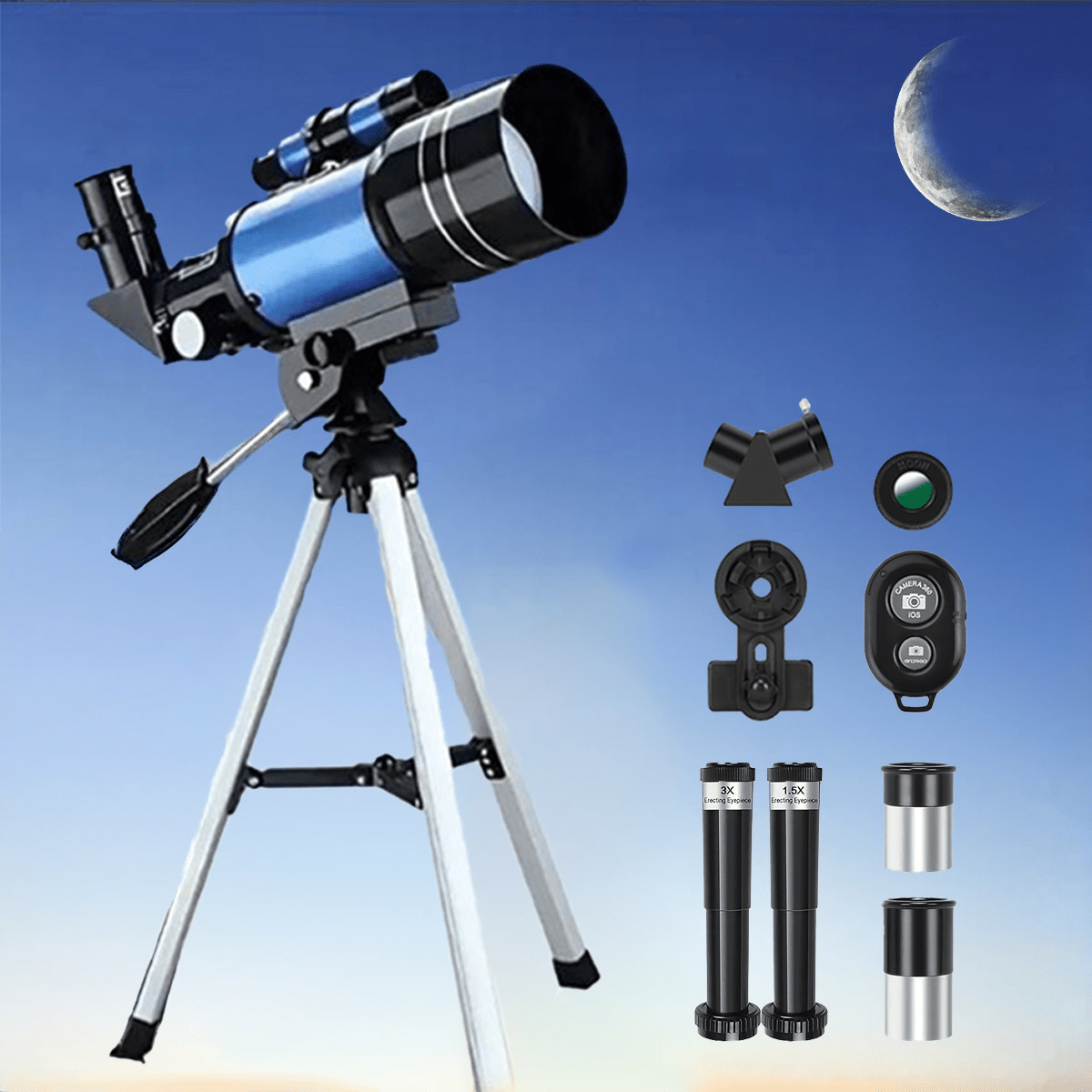 70 mm Refractor Telescope Kit with Five Color Labels, Tripod, Phone Holder and Two Eyepieces