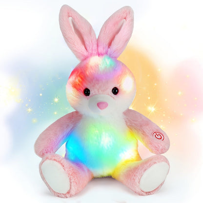 Plush Toy Light-Up Bunny in 8-Inch or 12-Inch Sizes with Pink Ears and Colorful LED Glow for Character Display, Room Decor and Gift