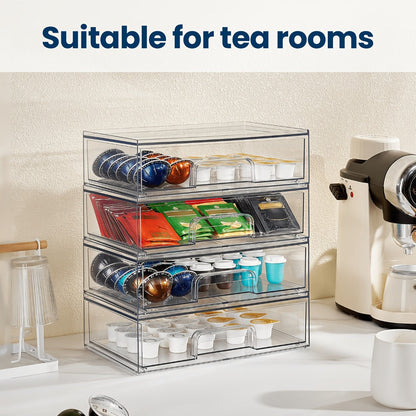 Clear Stackable Desk Drawer Organizer Trays in 2- or 4-Pack Wide Configurations, Approx. 30.7 x 19 x 8.8 cm