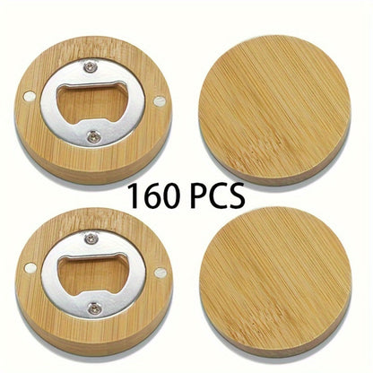 Bamboo Magnetic Bottle Opener Bulk 20 40 80 160 Pack – Round Fridge Magnet Blank Bottle Opener for Wedding Favors Party Gifts Kitchen Decor
