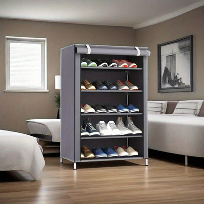 Shoe Rack 10-Layer Portable Cabinet for Up to 50 Pairs with Nonwoven Dust Cover and Steel Frame