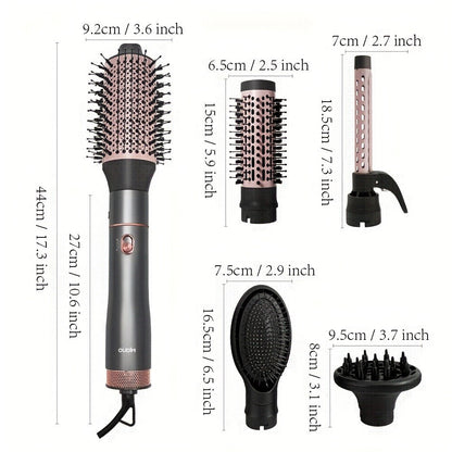 5-in-1 Hot Air Styling Comb Set Negative Ion Hair Dryer Brush with 5 Interchangeable Heads, for Home, Travel and Salon Hair Styling