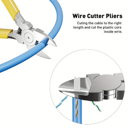 RJ45 Crimping Tool Kit Ethernet – CAT5/CAT5e/CAT6 Pass Through Crimper with Cable Tester, Wire Stripper, Pliers, Spare Blades