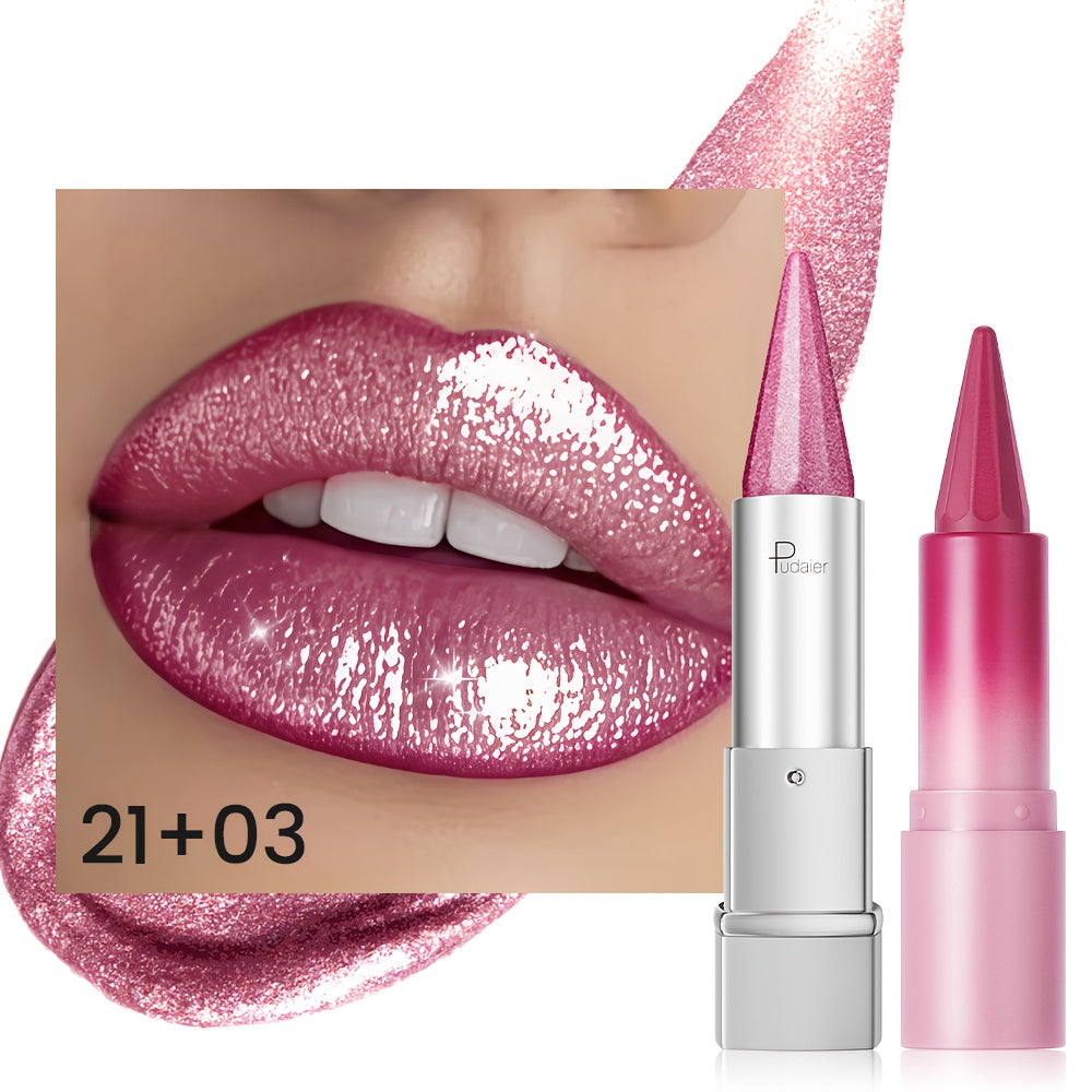 Lipstick Set 2pcs for Women – Highly Pigmented Waterproof Matte & Metallic Shimmer Lip Color Combo with Pointed-Tip Precision