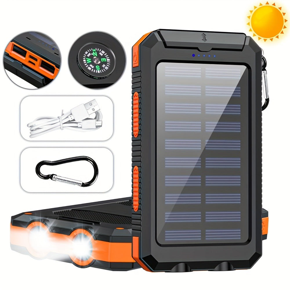 Solar Power Bank 40000mAh with Built-in 4 Cables & 15W Wireless Charging – 6 Outputs 3 Inputs Dual LED Flashlight Portable Charger