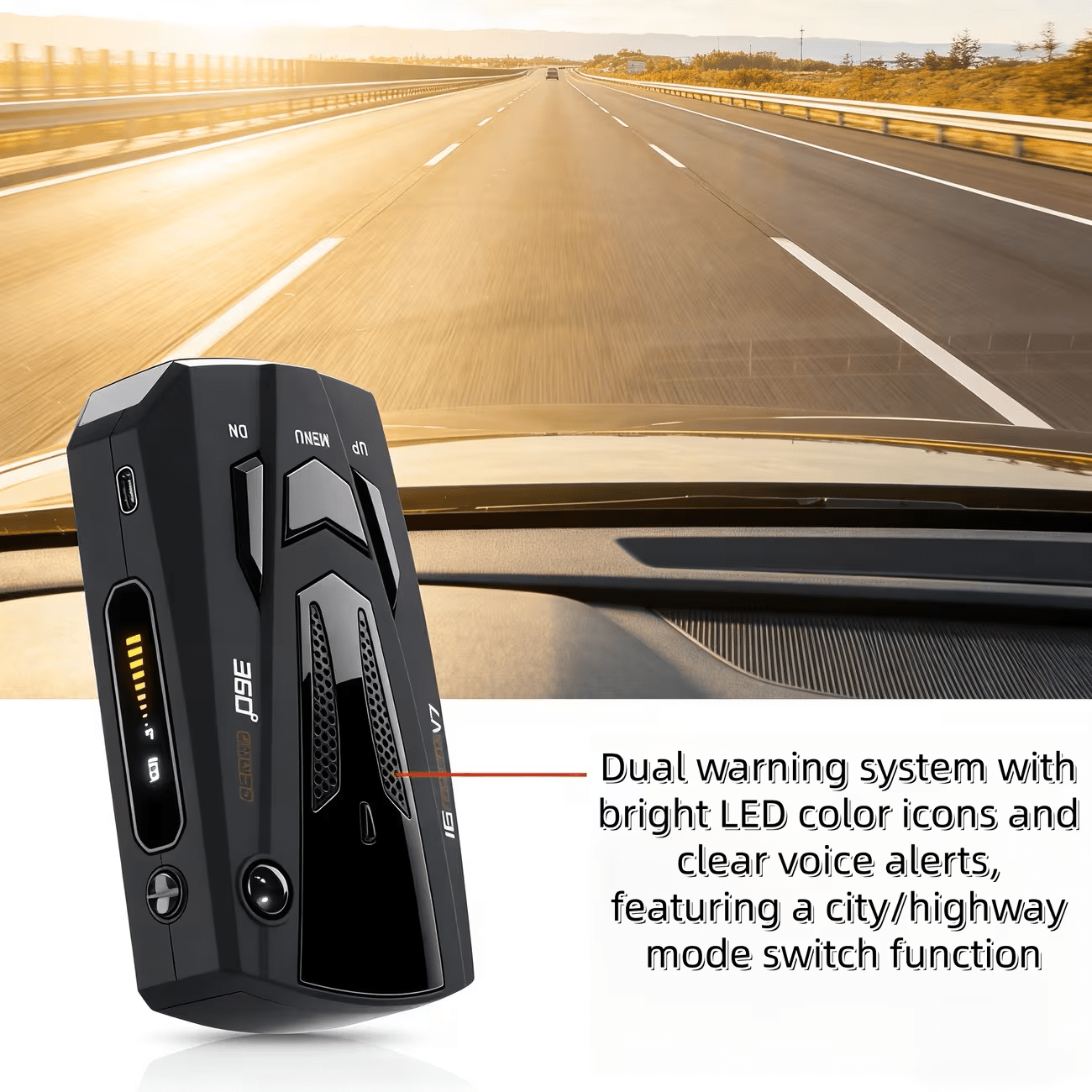Radar Detector for Cars V7 Upgraded Chip 360 Degree Signal Reception City Highway Mode Compact Design Long Range Detection Speed Camera