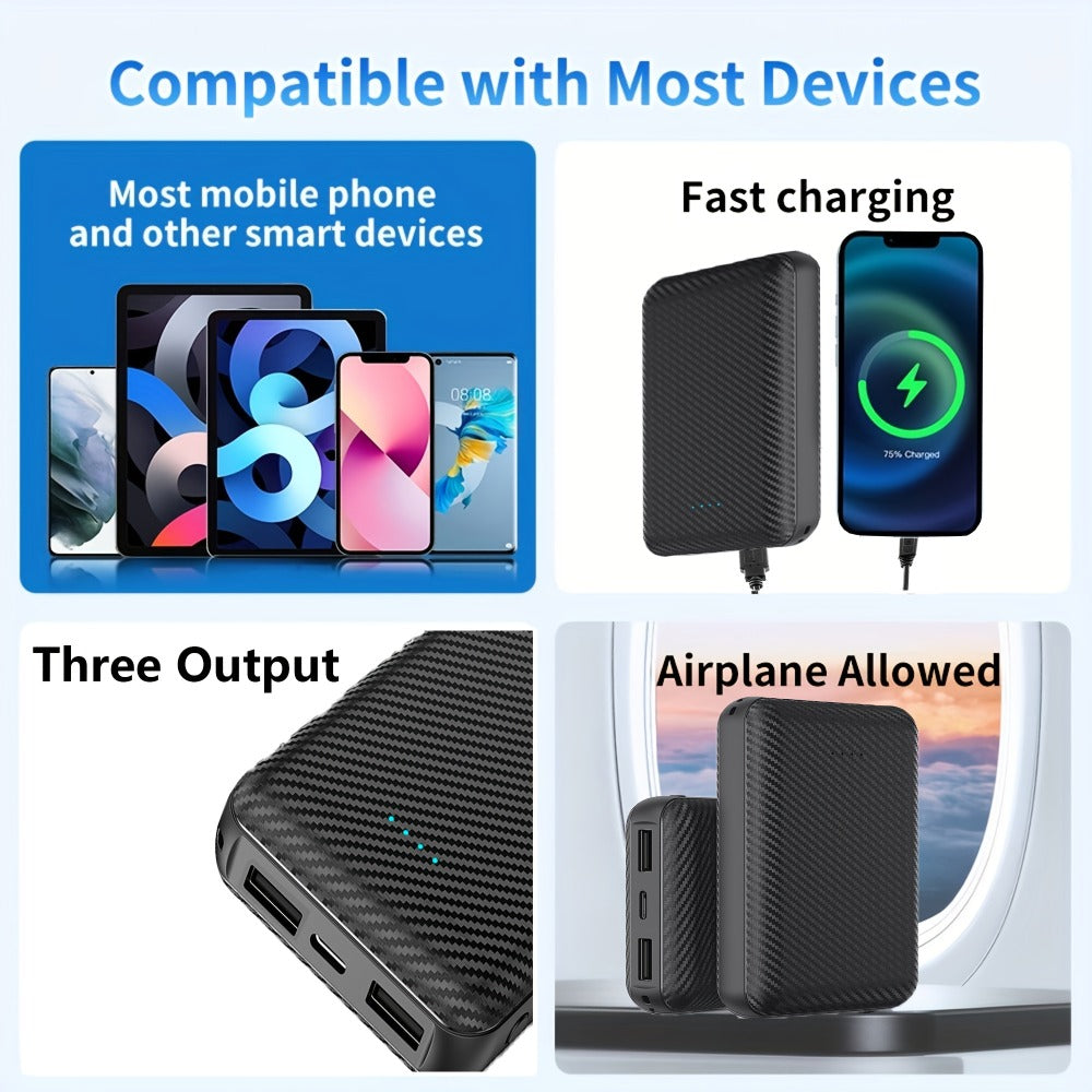 Power Bank 20000mAh 5V/3A for Fan Vests with USB-C Input/Output and USB-A 5V/2A Port for Cooling Garments