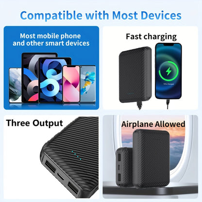 Power Bank 20000mAh 5V/3A for Fan Vests with USB-C Input/Output and USB-A 5V/2A Port for Cooling Garments