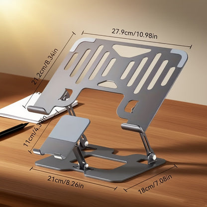 2-in-1 Laptop and Phone Stand with Adjustable Foldable Metal Frame in Silver or Black for Desk Use