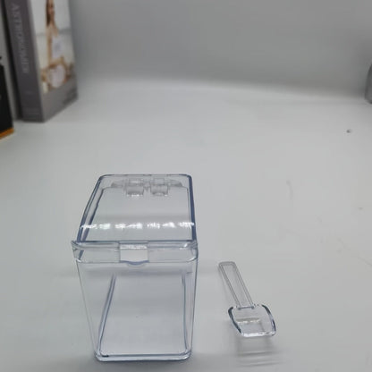 Four-Grid Clear Spice Box Set with Individual Flip-Top Lids, Shared Base, Four Compartments and 26cm Length