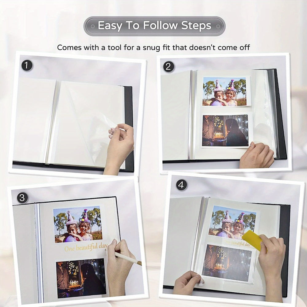 Self Adhesive Photo Album Scrapbook – Large Linen Cover Memory Book for 4x6 5x7 8x10 Photos, DIY Picture Book with Metal Pen, Gift for Mom