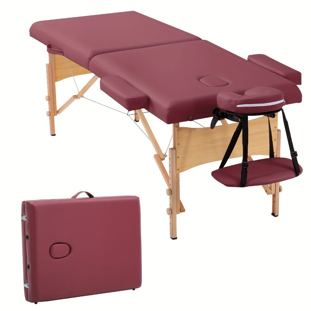 2-Fold Portable Massage Table with Face Cradle & Carrying Bag, Adjustable Height PU Leather Lash Bed