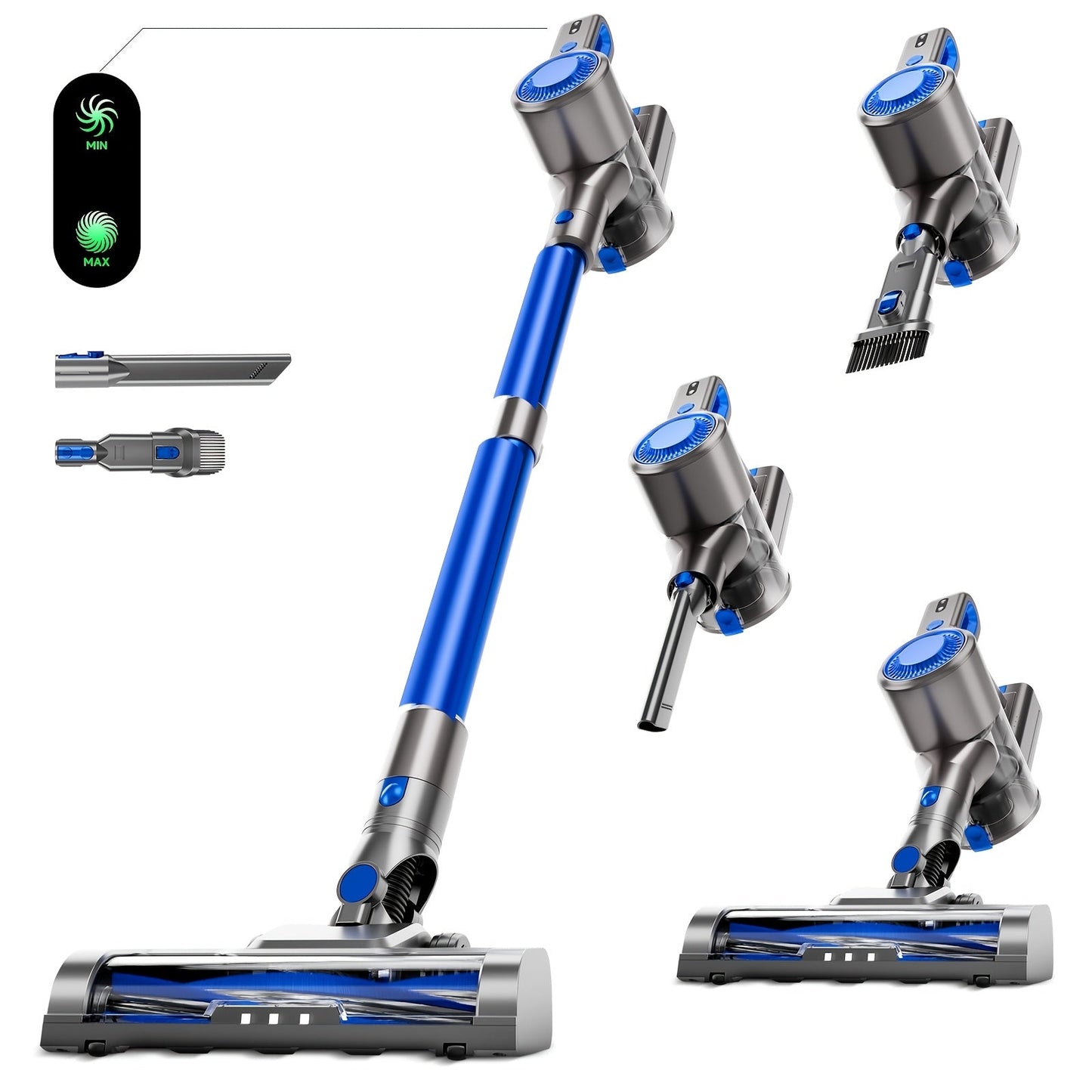 Cordless Three-Speed Stick Vacuum Cleaner with Detachable Battery, LED Floor Brush and Seven Colors