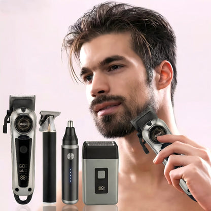 Hair Clipper Whistpot Two- or Four-Piece Cordless Grooming Set with USB Charging and Battery Displays