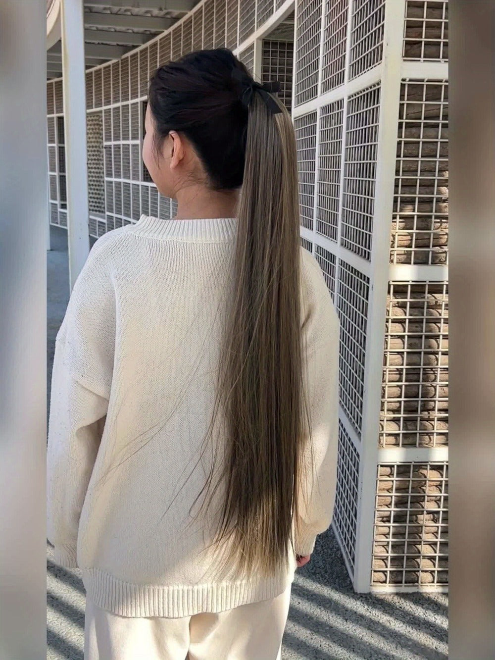 Hair Extensions Straight 34-Inch Synthetic Ponytail with Ribbon Wrap and Five Mixed or Natural-Tone Colors