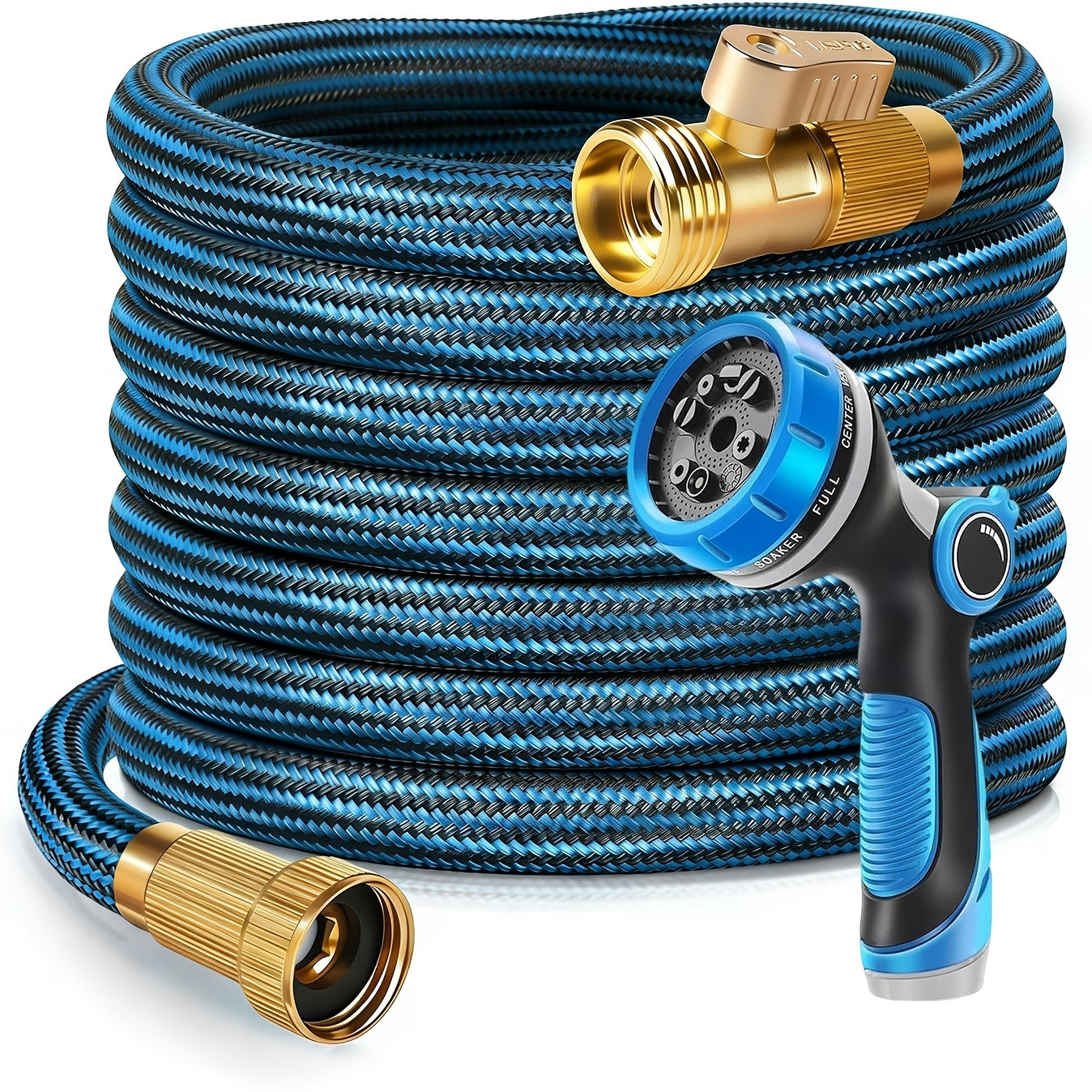 Expandable Garden Hose with 10-Function Nozzle, 3/4" Brass Fittings, Leakproof, Durable Rubber, 15 to 100FT
