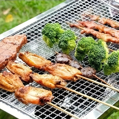 BBQ Skewers Stainless Steel 18 Piece Set Reusable Flat Metal Grill Skewers Anti-Spin for Kebab, for Grilling, Camping and Outdoor Meals