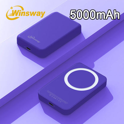 Power Bank Magnetic 5000mAh Mini with Wireless Charging, PD, QC3.0 and Eight Colors for Travel