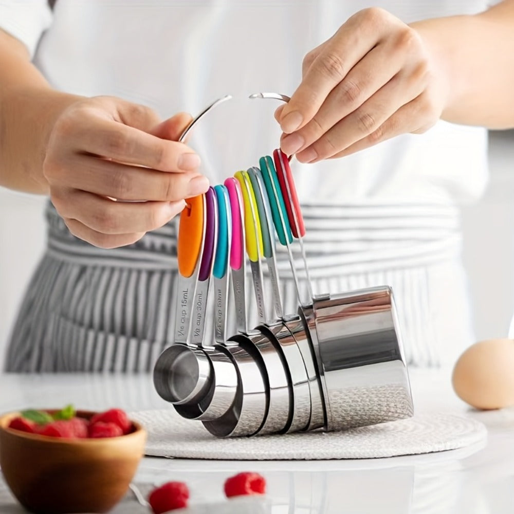 Stackable Measuring Cup and Spoon Sets with 8-, 9- or 17-Piece Black and Colorful Checkout Options