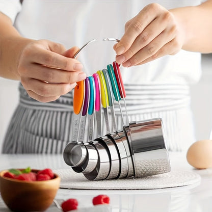 Stackable Measuring Cup and Spoon Sets with 8-, 9- or 17-Piece Black and Colorful Checkout Options