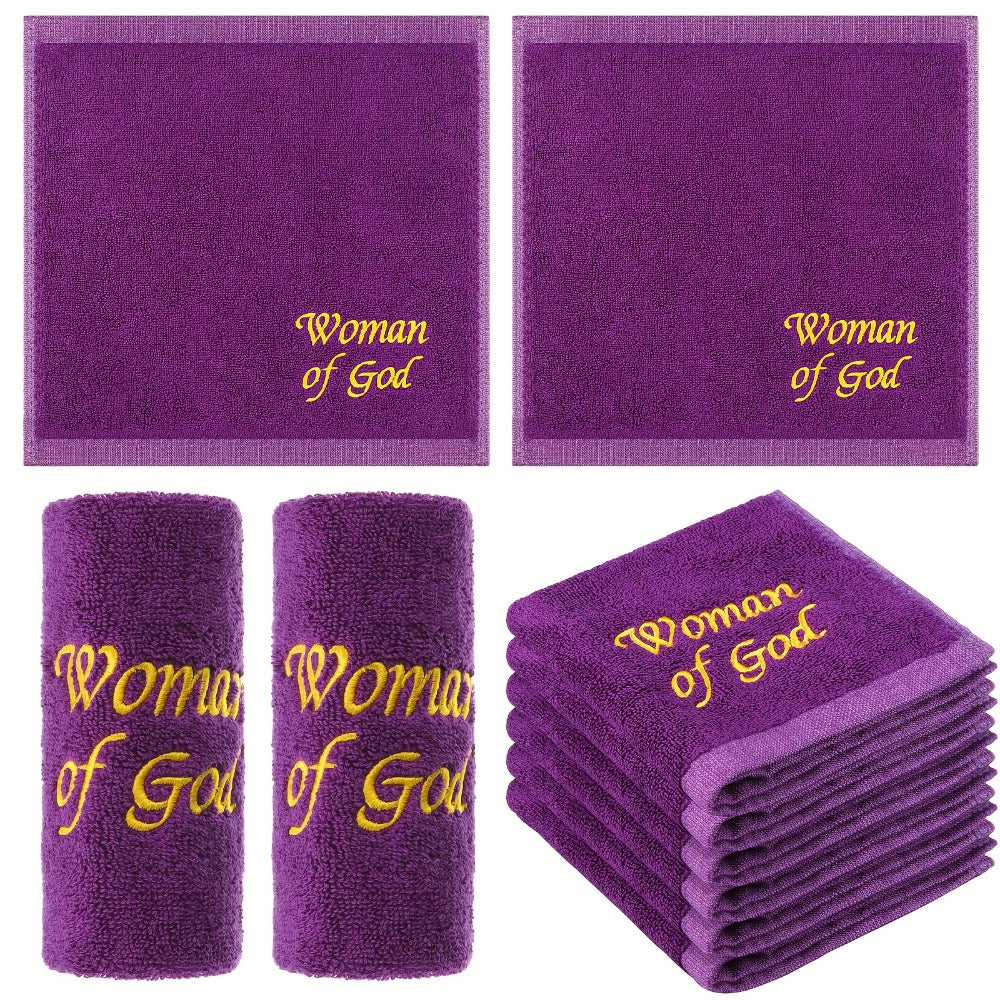 Church Handkerchiefs 6 Pack Pastor Towels Clergy Hand Towels Woman of God Woven Oblong Wash Cloths Religious Gift for Men Women Purple Solid